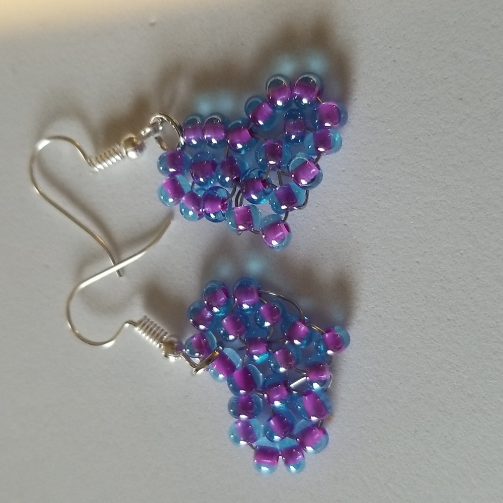 Purple Iridescent Blue Heart Earrings. Hypoallergenic. #000023